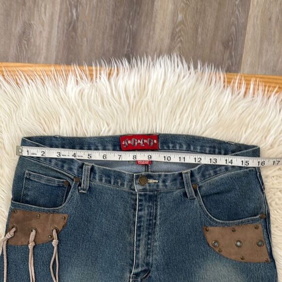 Rare Solo Blue and Brown Flare Jeans with Unique Patchwork Size 12 - Picture 4 of 8